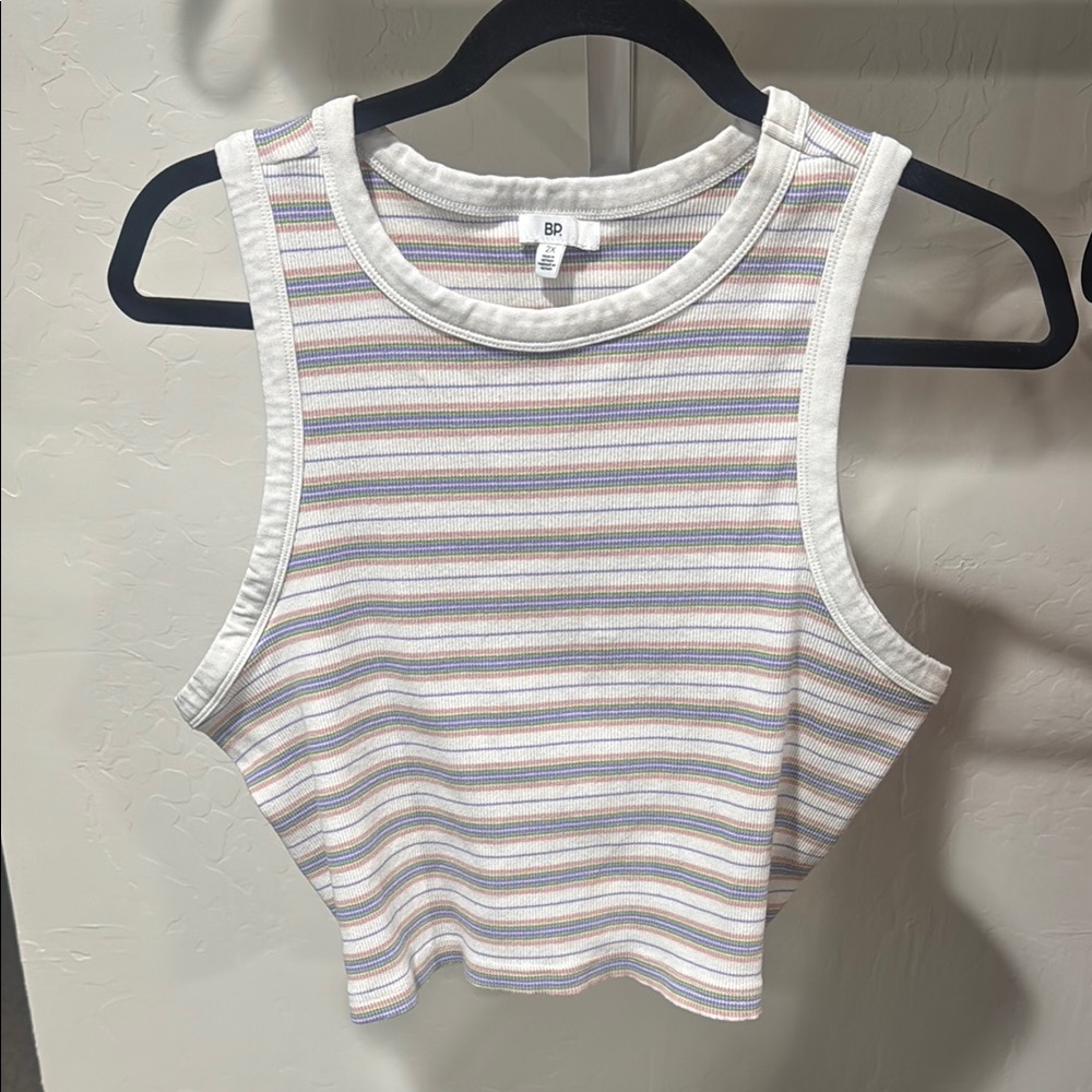 BP White and Gray Ribbed Crop Tank Top